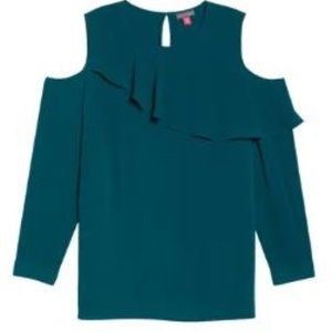 NWT Vince Camuto Women's Plus Size 2X Green Asymmetrical Cold Shoulder Blouse